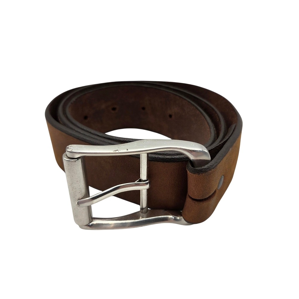 Tony Lama Mens Brown Genuine Leather Western Belt Silver Buckle 32 USA Made